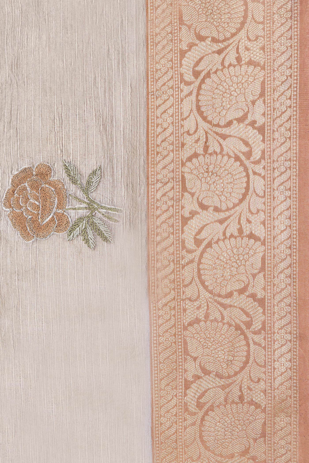 Border image of Brown Dual Tone Organza Silk Saree with Embroidery on the body and Zari Border. 