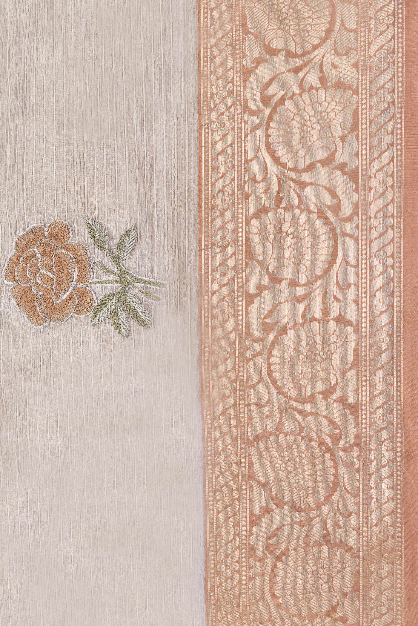 Border image of Brown Dual Tone Organza Silk Saree with Embroidery on the body and Zari Border. 