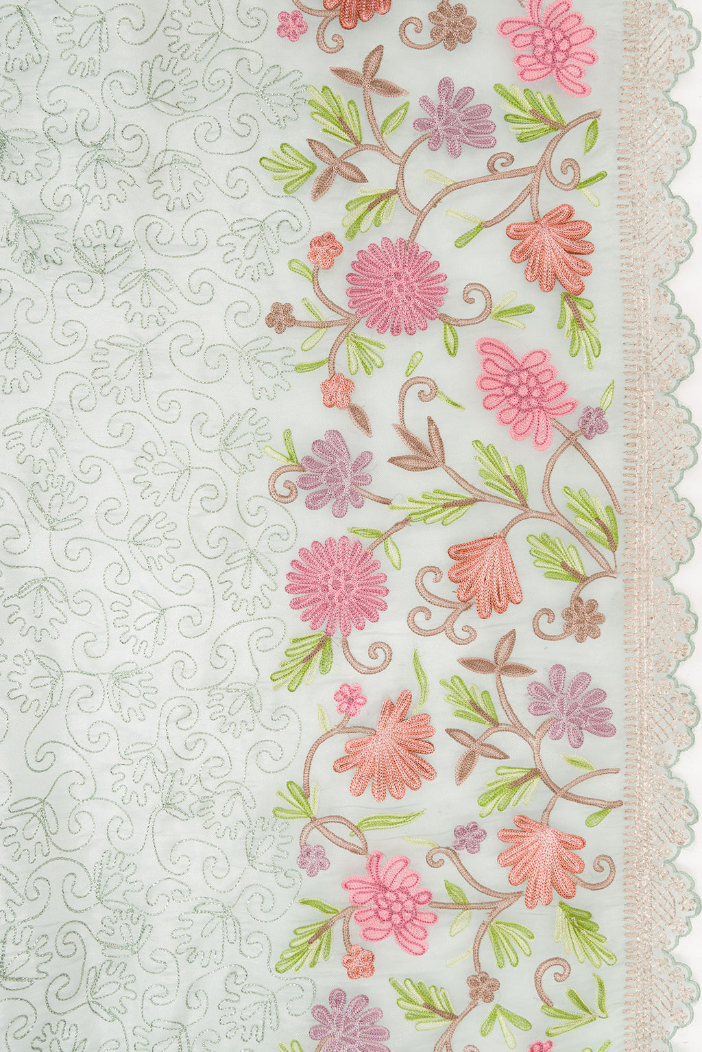 Border image of Light Green Dual Tone Organza Silk Saree with Embroidery on the body and Embroidery Border. 