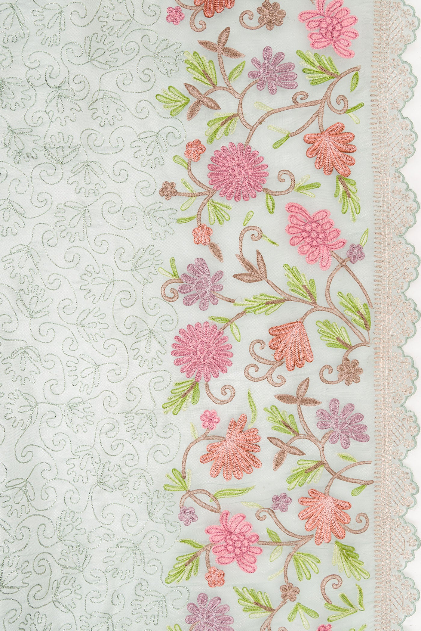 Border image of Light Green Dual Tone Organza Silk Saree with Embroidery on the body and Embroidery Border. 