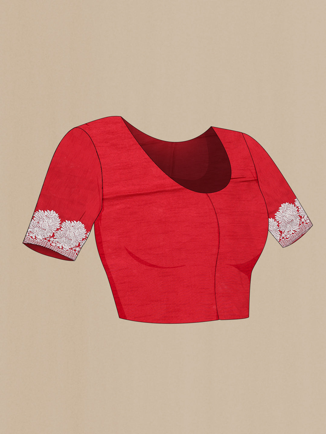 Close up image of the blouse of Red Dual Tone Organza Silk Saree with Zari Brocade on the body and Zari Border. 