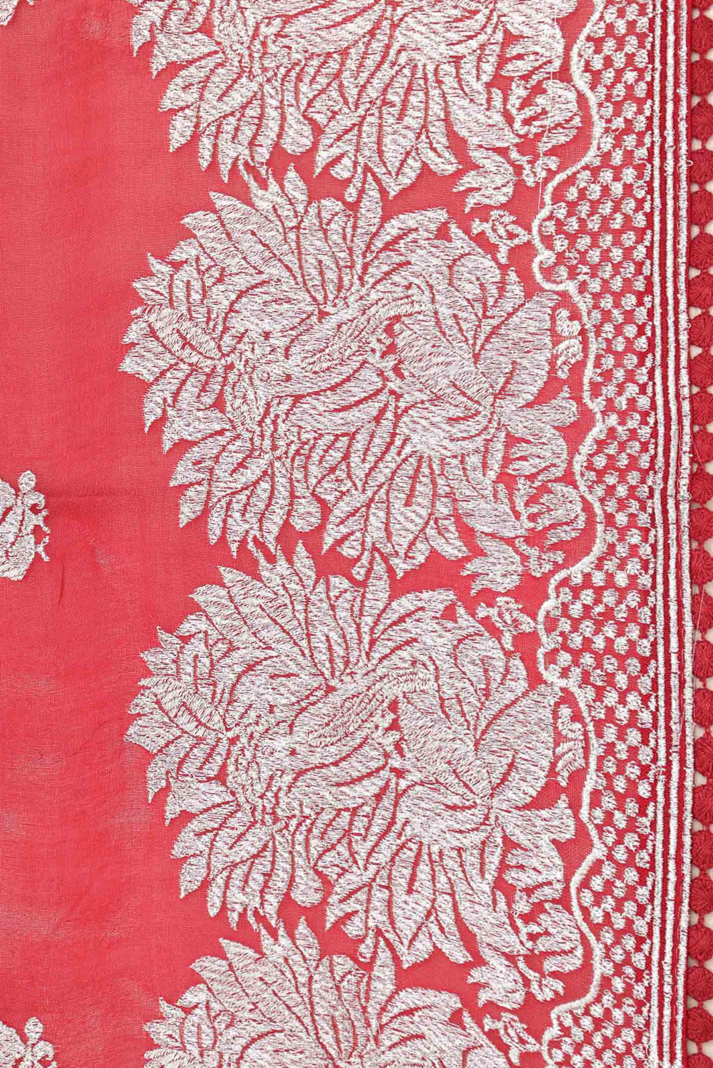 Border image of Red Dual Tone Organza Silk Saree with Zari Brocade on the body and Zari Border. 