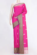 Pink Dual Tone Banarasi Silk Saree with Zari Butta on the body and Thread Border.  displayed on a mannequin