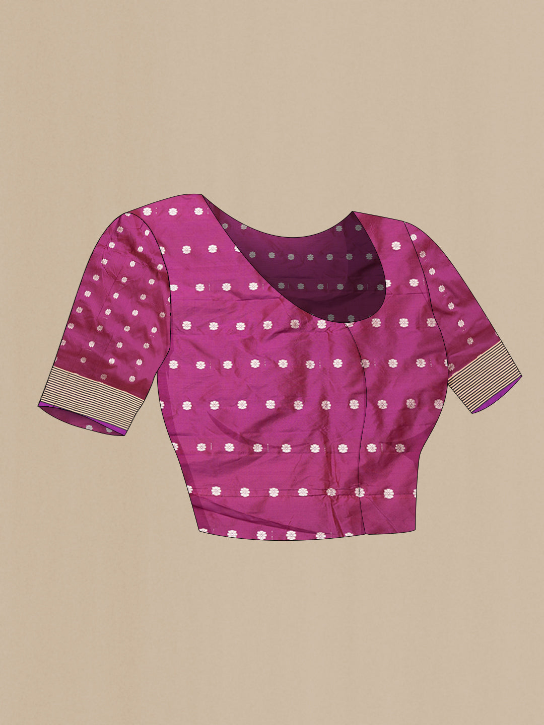 Close up image of the blouse of Red Dual Tone Banarasi Silk Saree with Zari Butta on the body and Thread Border. 