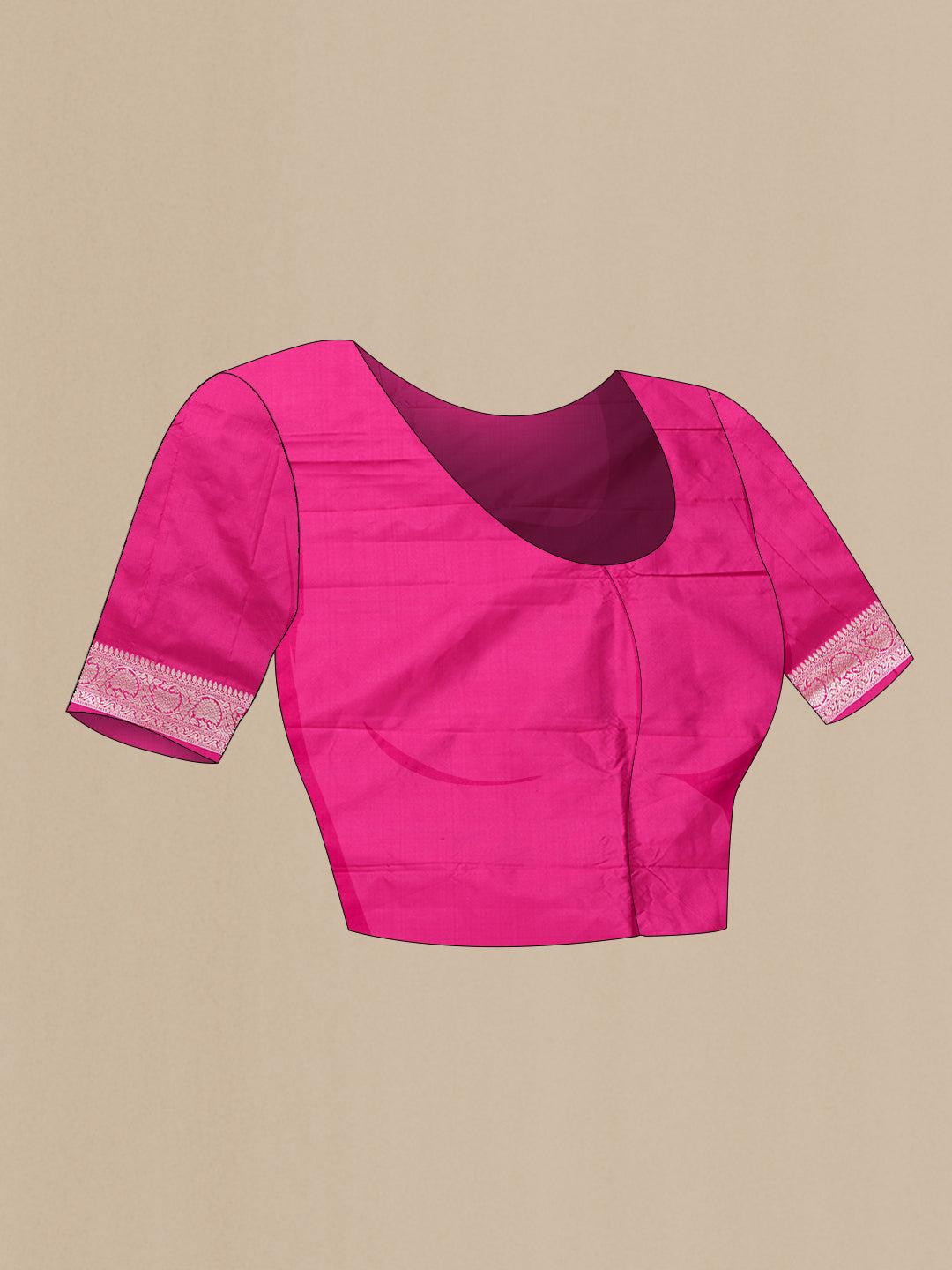 Close up image of the blouse of Dark Pink Dual Tone Banarasi Silk Saree with Zari Butta on the body and Zari Border. 