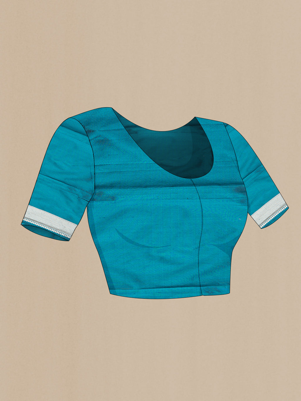 Close up image of the blouse of Peacock Blue Dual Tone Banarasi Silk Saree with Zari Brocade on the body and Zari Border. 