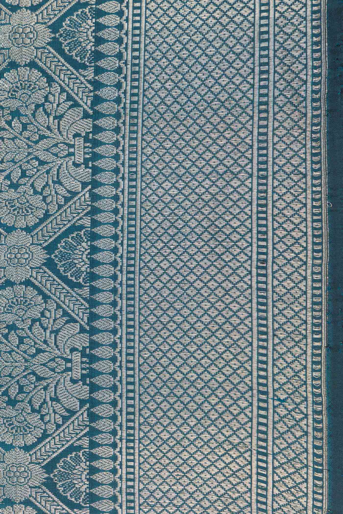Border image of Peacock Blue Dual Tone Banarasi Silk Saree with Zari Brocade on the body and Zari Border. 