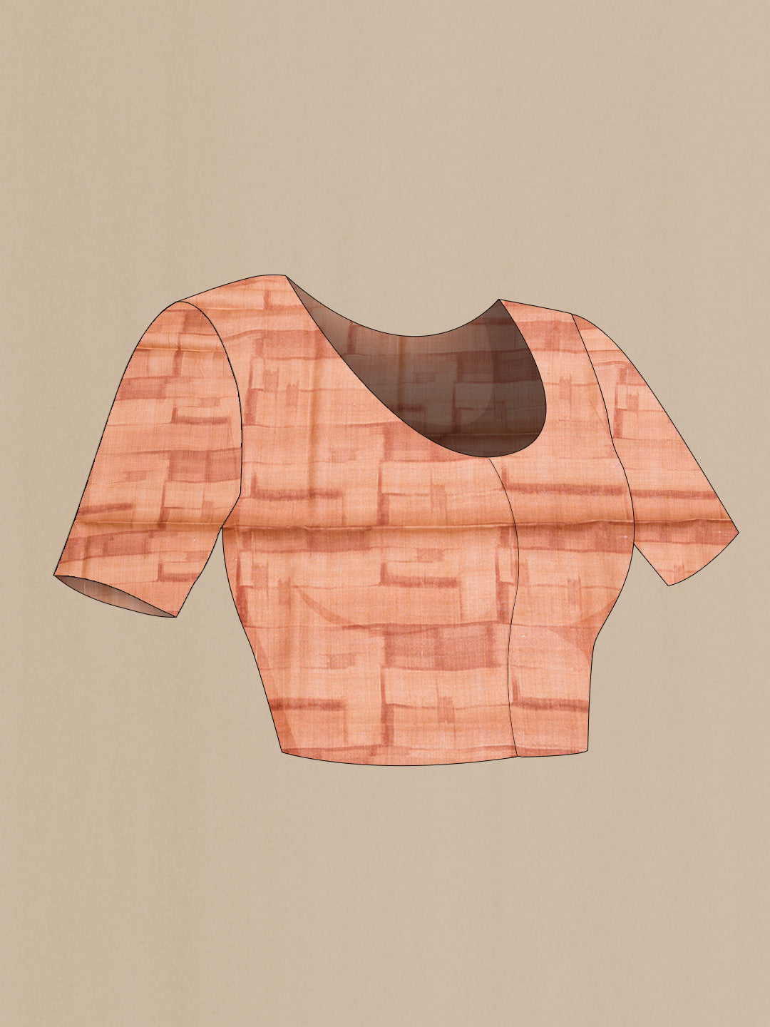 Close up image of the blouse of Peach Dual Tone Tussar Silk SareePrinted design on the body and Plain Border