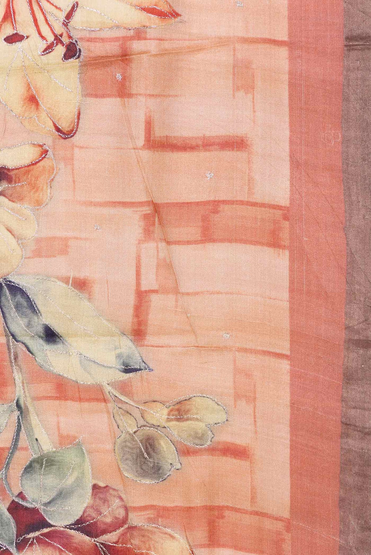 Border image of Peach Dual Tone Tussar Silk SareePrinted design on the body and Plain Border