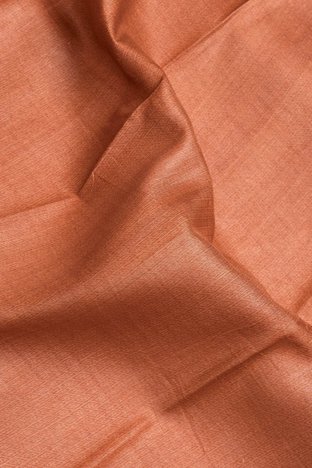 Close up of Orange Dual Tone Tussar Silk Saree with Printed design on the body and Printed Border.  displaying folds