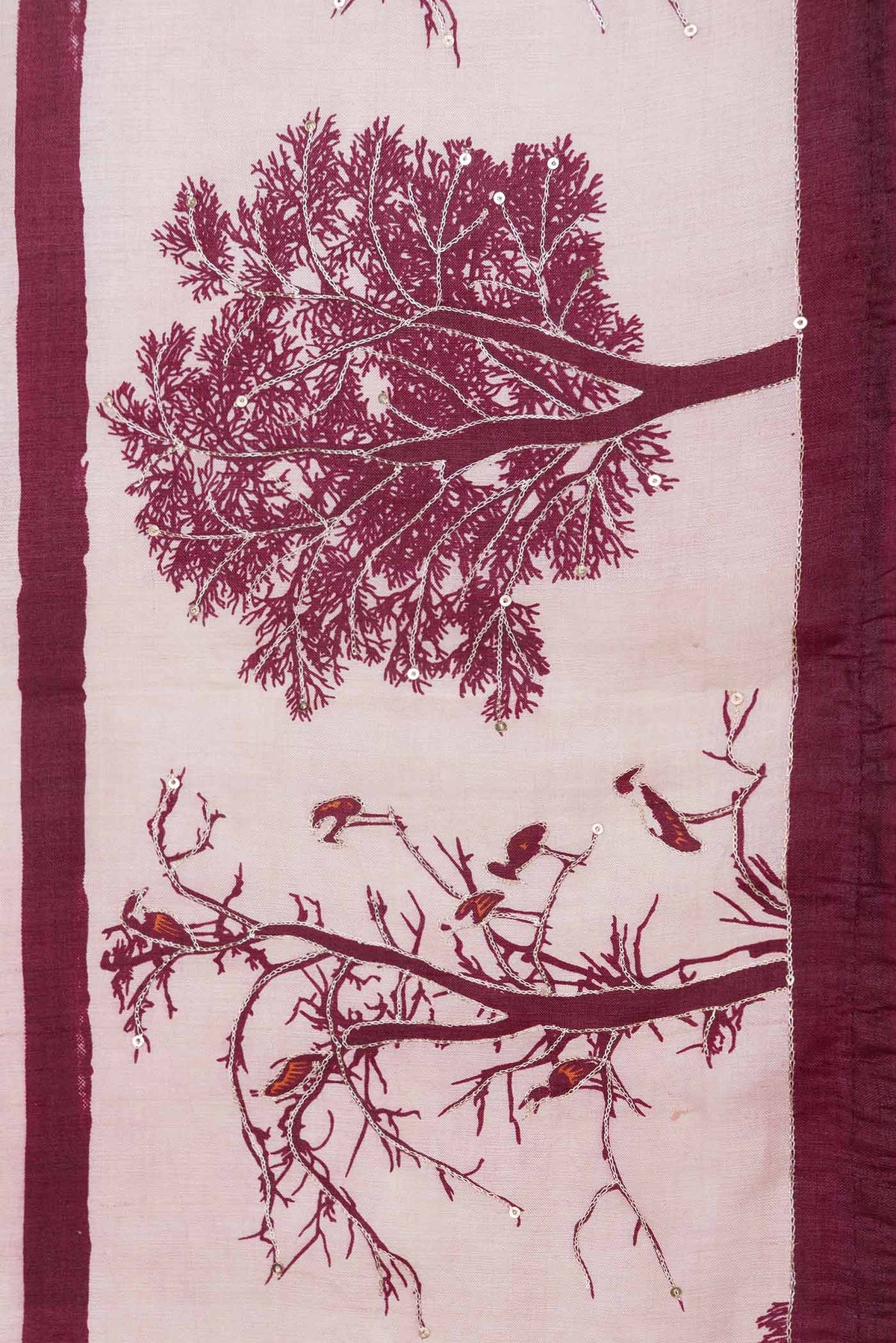 Border image of Pink Dual Tone Tussar Silk SareePrinted design on the body and Plain Border