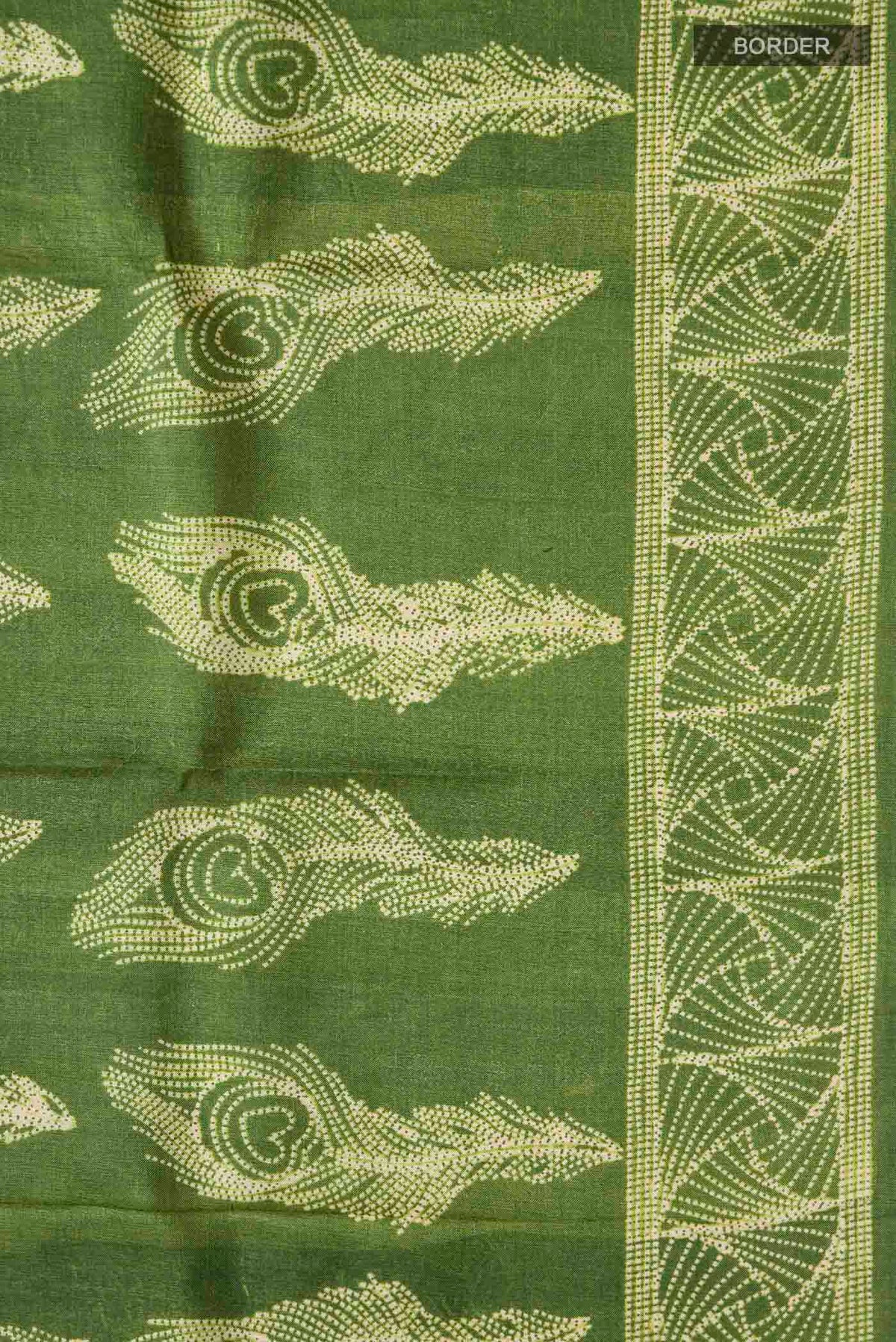 Border image of Green Tussar Silk Saree with Printed design on the body and Printed Border