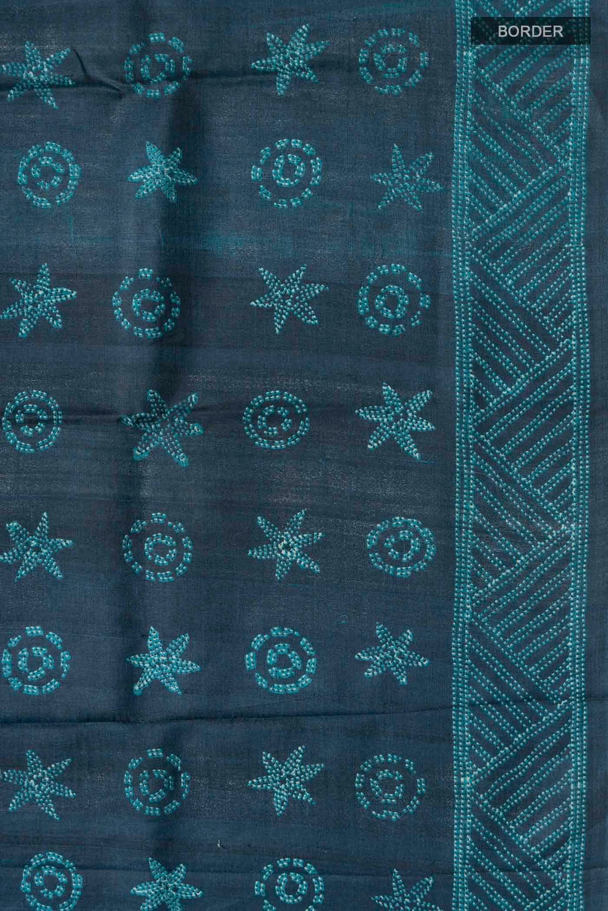 Border image of Blue Bhagalpuri Tussar Silk Saree with Printed design on the body and Printed Border