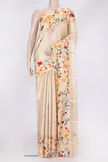 Sandal Tussar Silk Saree with Zari Brocade on the body and Fancy Border.  displayed on a mannequin