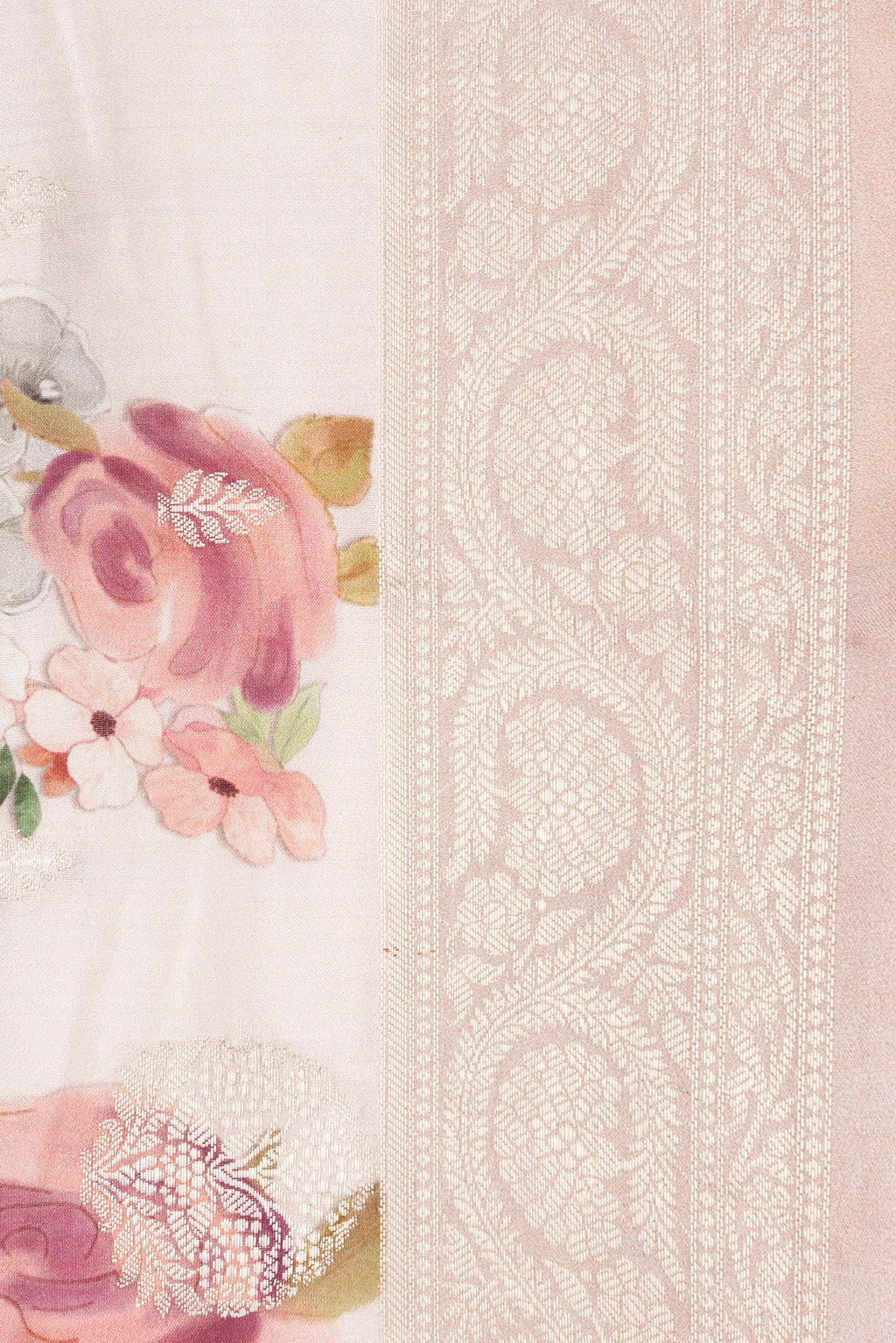 Border image of Rose Gold Dual Tone Tussar Silk Saree with Zari Butta on the body and Zari Border. 