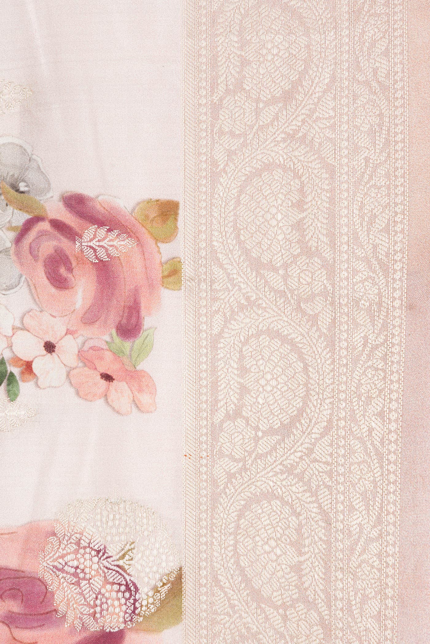 Border image of Rose Gold Dual Tone Tussar Silk Saree with Zari Butta on the body and Zari Border. 