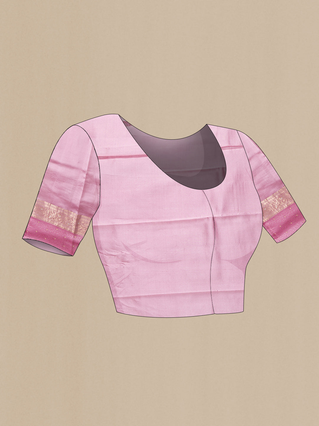 Close up image of the blouse of Pink Dual Tone Tussar Silk Saree with Zari Brocade on the body and Zari And Thread Border. 