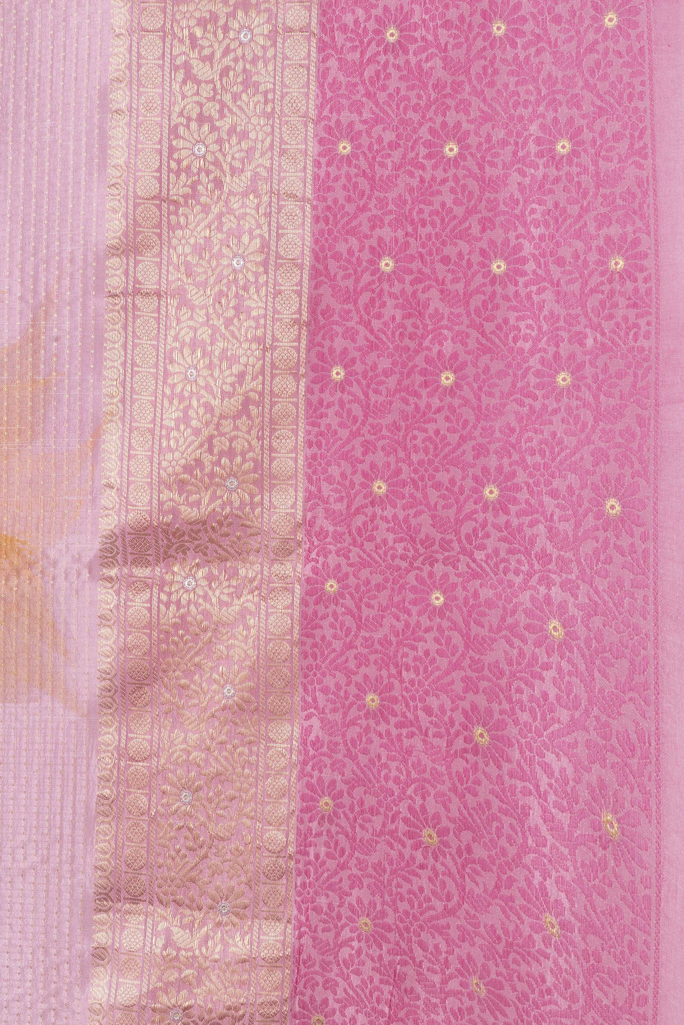 Border image of Pink Dual Tone Tussar Silk Saree with Zari Brocade on the body and Zari And Thread Border. 