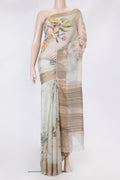 Grey Dual Tone Kota Silk Saree with Checked design on the body and Zari Border.  displayed on a mannequin
