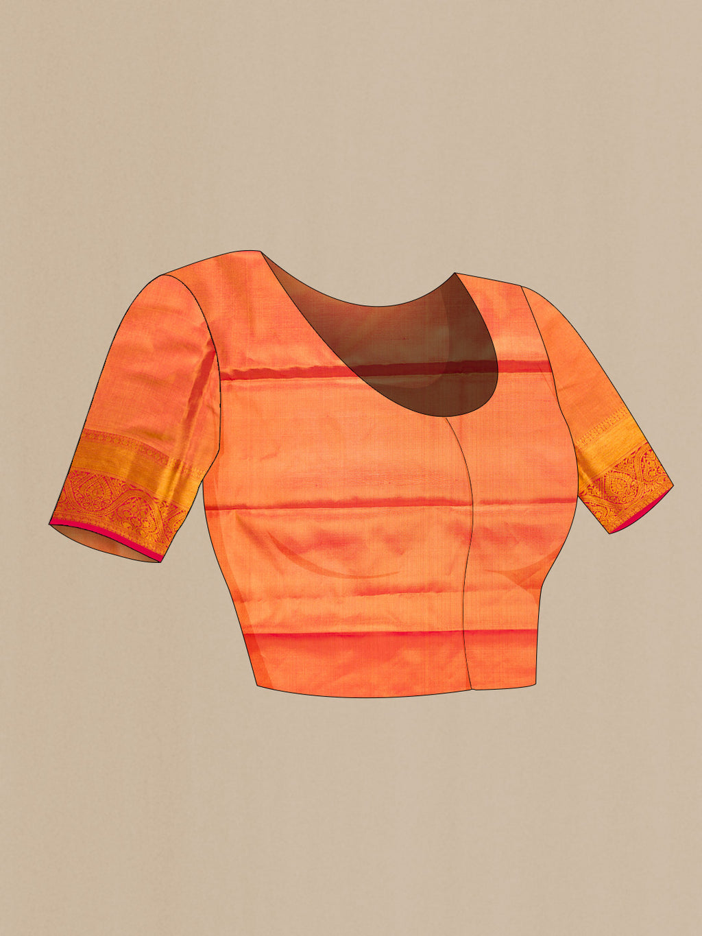 Close up image of the blouse of Lavender Dual Tone Kanjivaram Tissue Silk Saree with Zari Brocade on the body and Zari Border. 