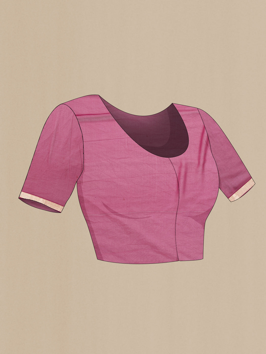 Close up image of the blouse of Magenta Dual Tone Mysore Georgette Saree with Zari Butta on the body and Zari Border. 