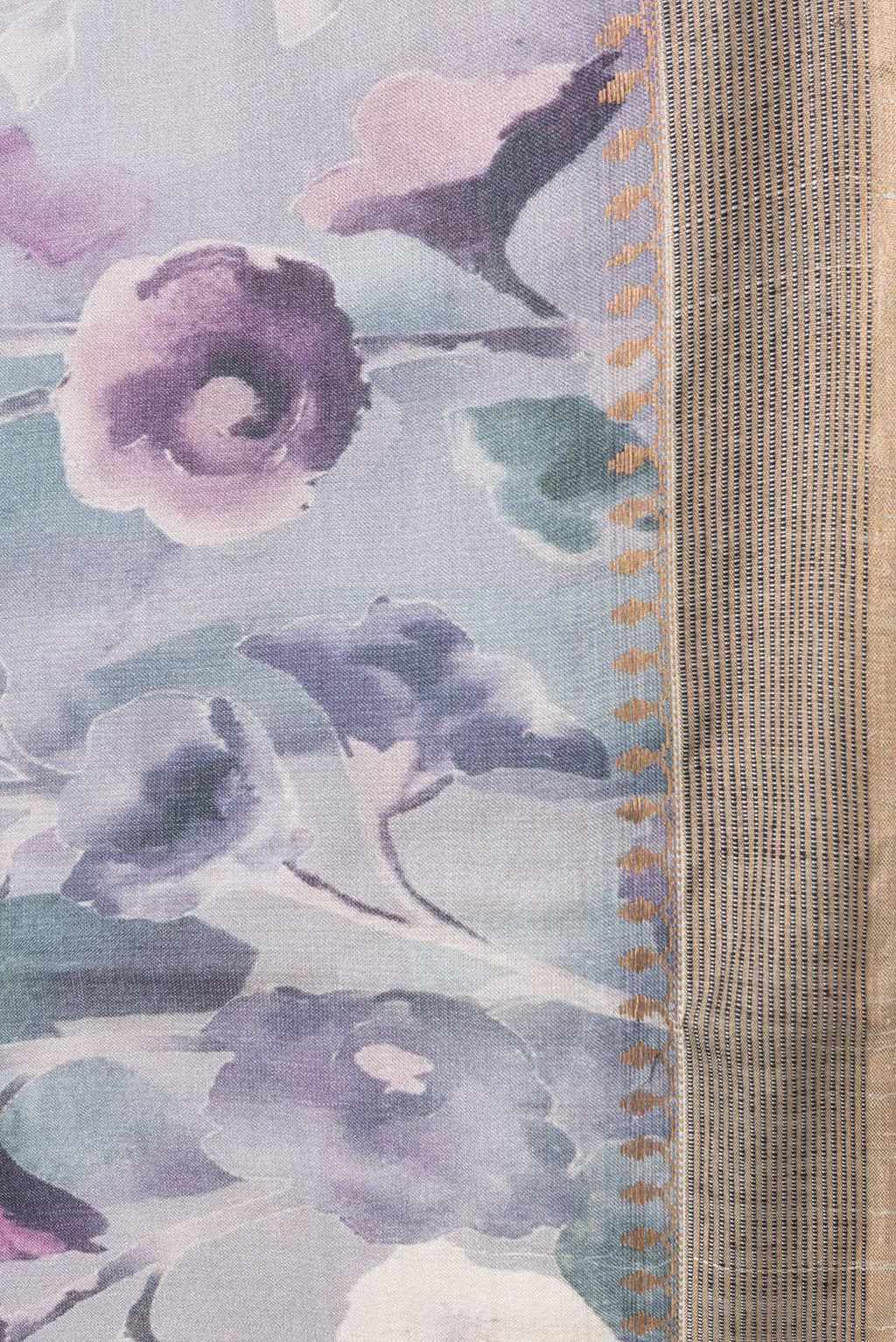 Border image of Grey Dual Tone Tussar Silk Saree with Printed design on the body and Zari Border. 