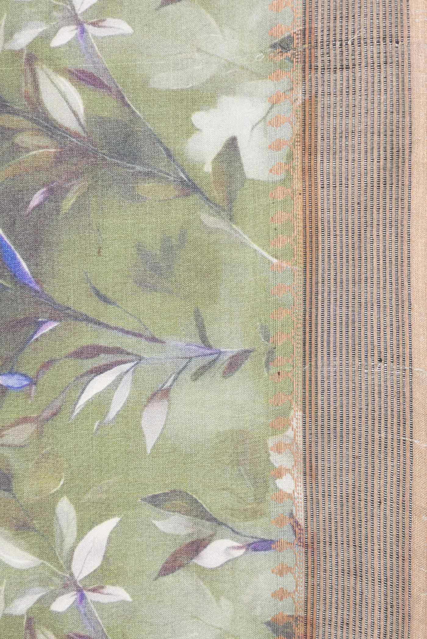 Border image of Green Dual Tone Tussar Silk Saree with Printed design on the body and Zari Border