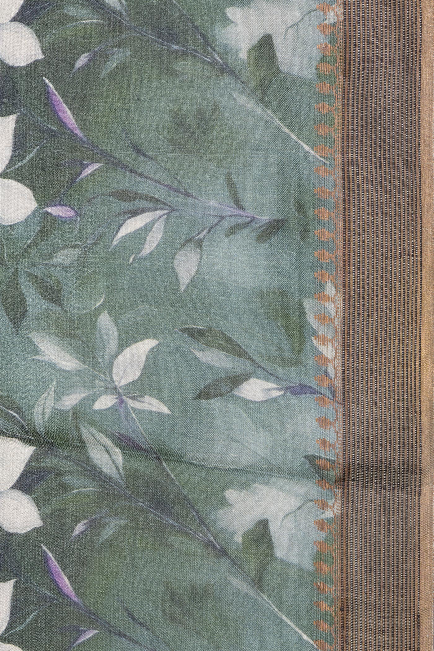 Border image of Green Dual Tone Organza Silk Saree with Printed design on the body and Zari Border. 