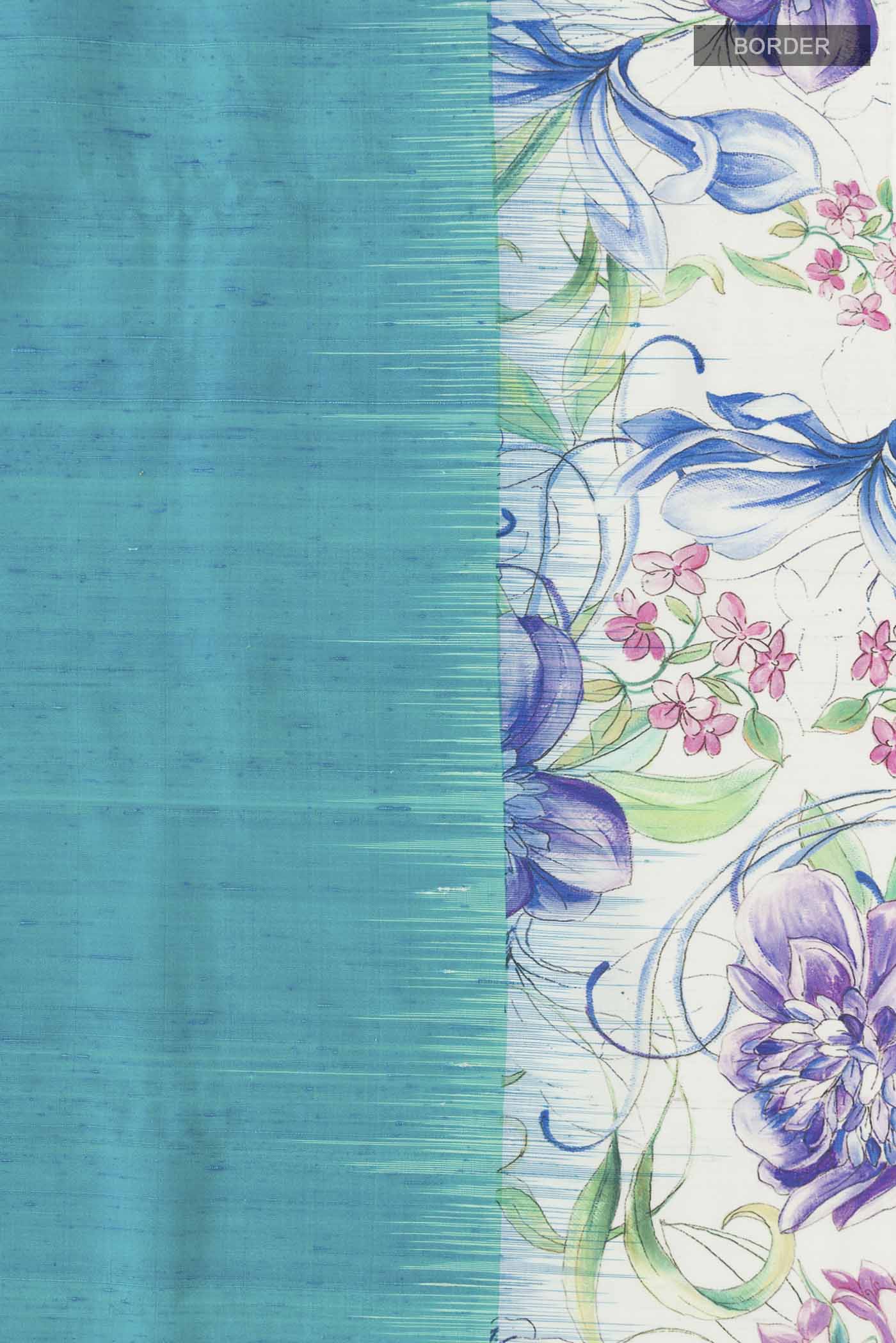 Border image of Blue Soft Silk Saree with Plain Body and Printed Border