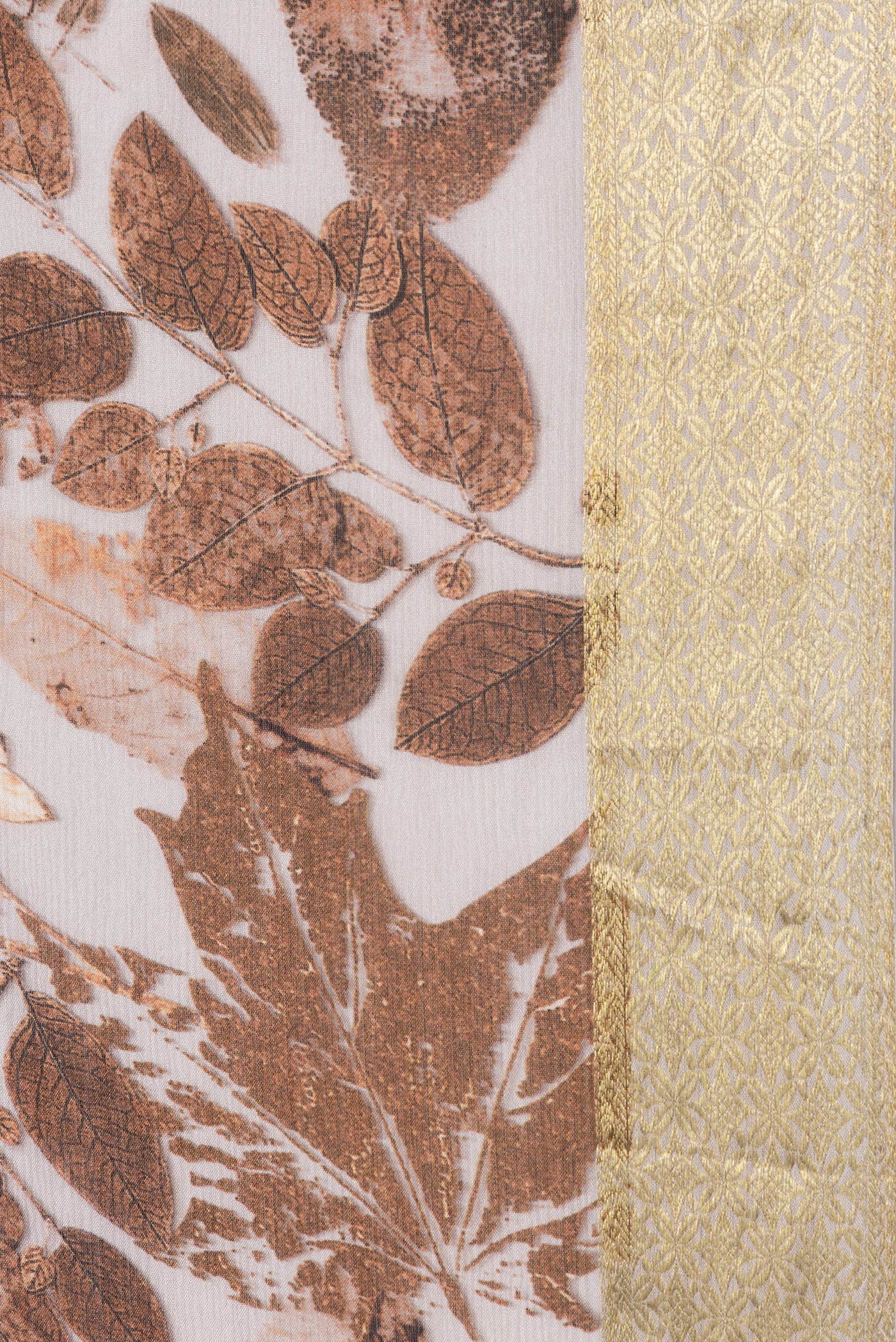 Border image of Grey Dual Tone Mysore Chiffon Saree with Printed design on the body and Zari Border. 