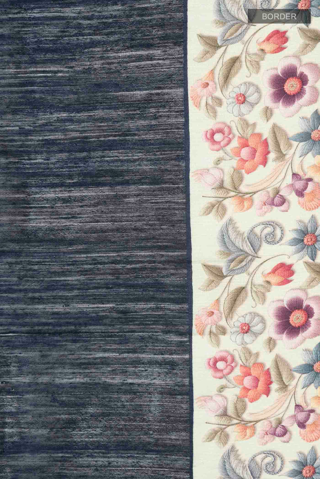 Border image of Blue Tussar Silk Saree with Plain Body and Printed Border
