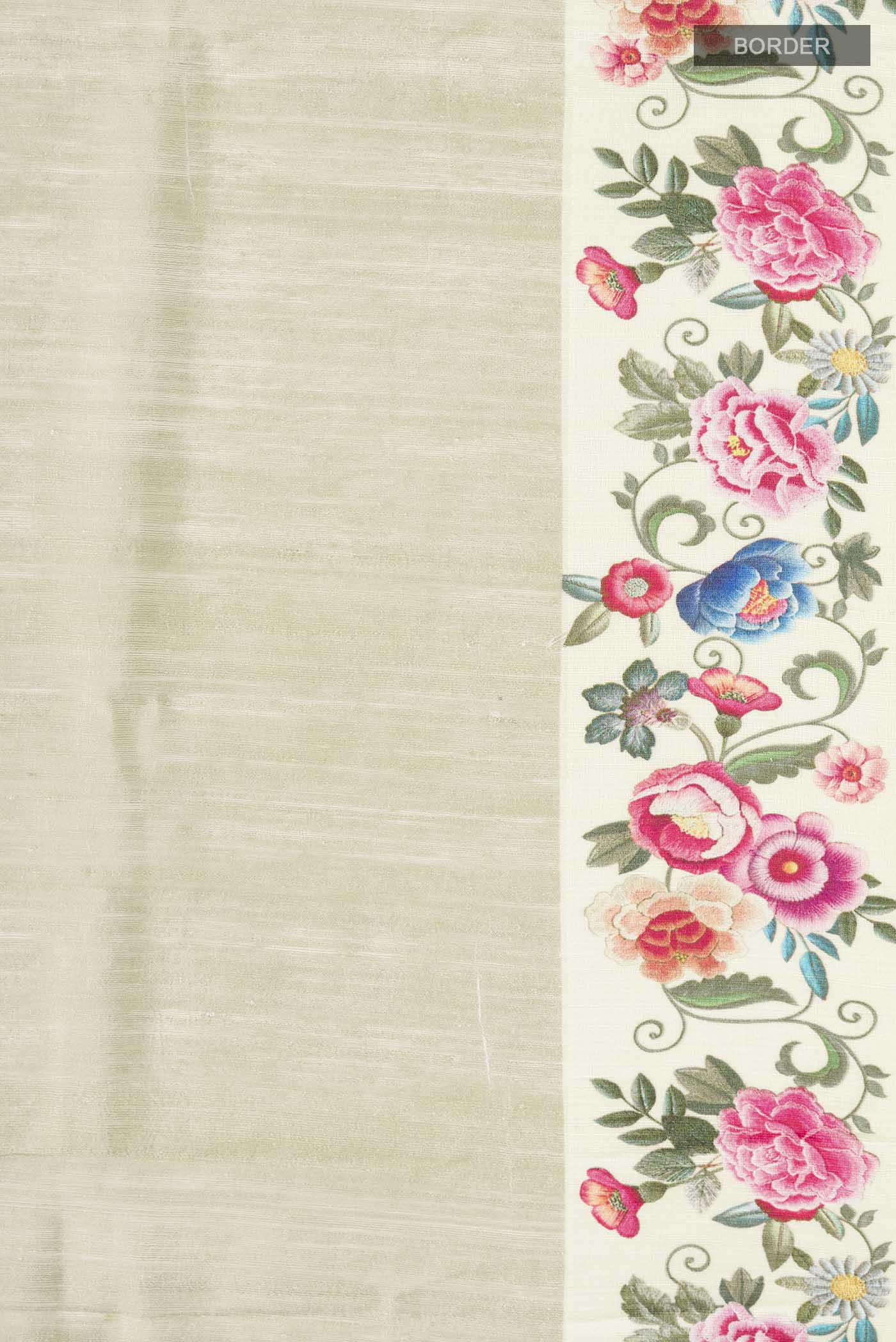 Border image of Beige Tussar Silk Saree with Plain Body and Printed Border