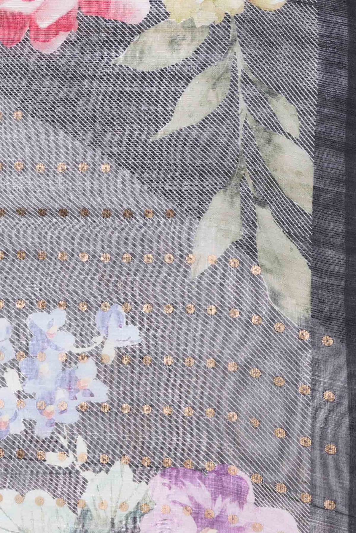Border image of Black Dual Tone Tussar Silk SareePrinted design on the body and Plain Border