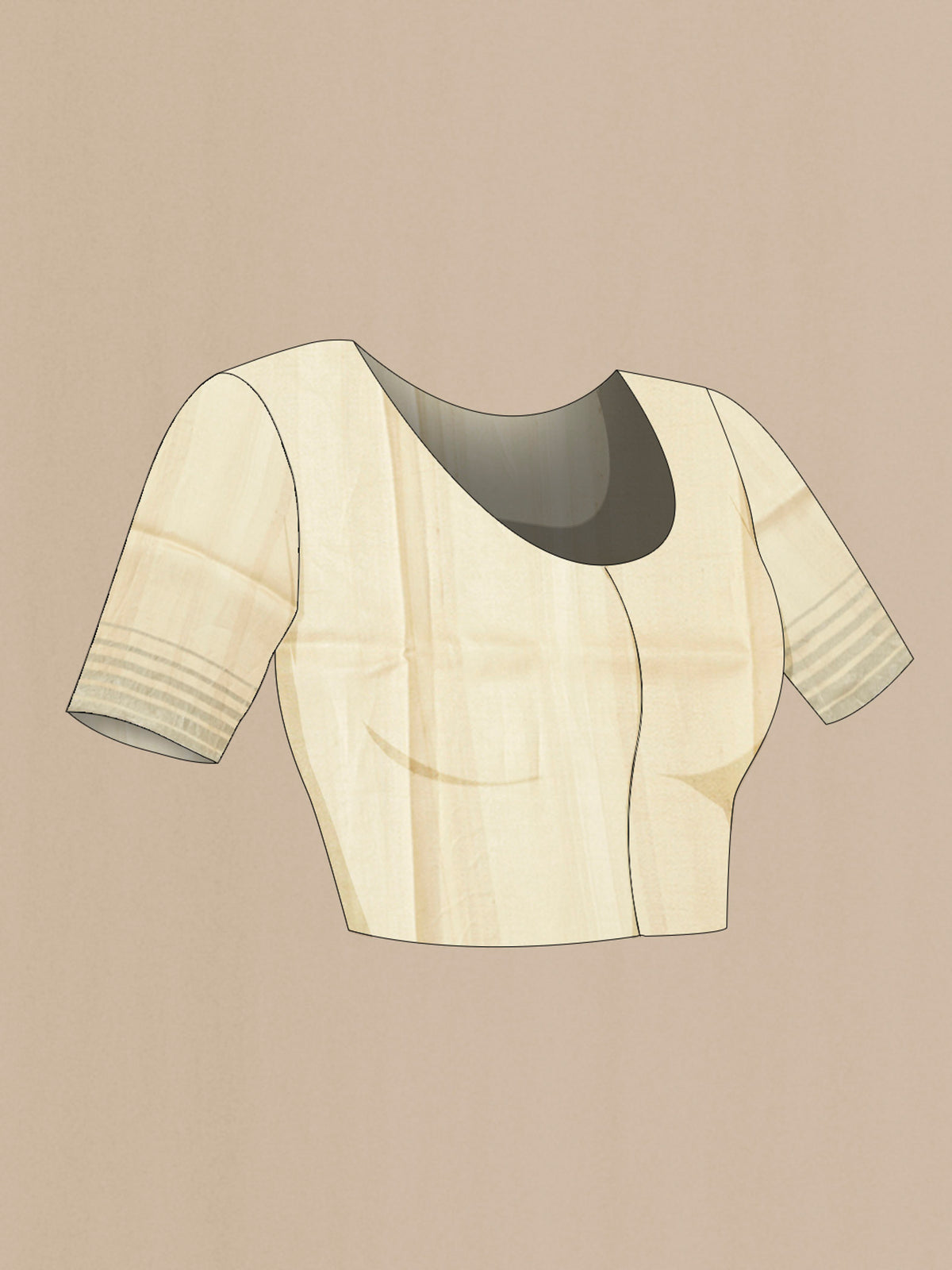 Close up image of the blouse of Beige Bhagalpuri Tussar Silk Saree with Floral Print on the body and Zari Border