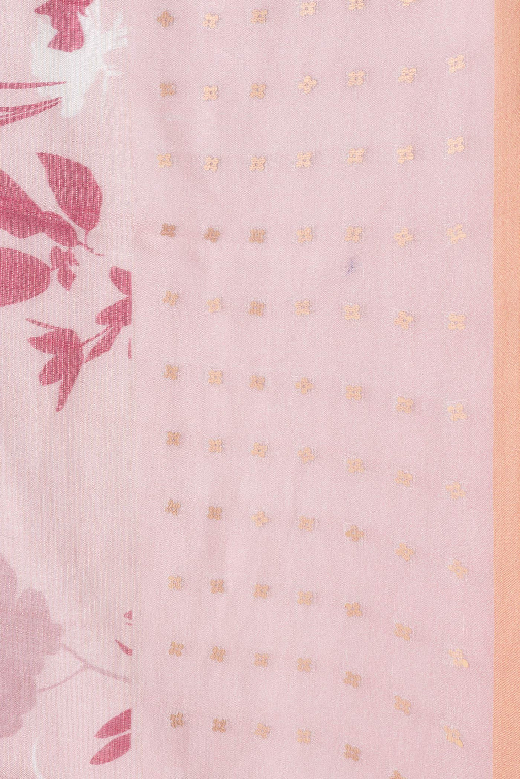 Border image of Pink Dual Tone Tussar Silk Saree with Printed design on the body and Embroidery Border. 