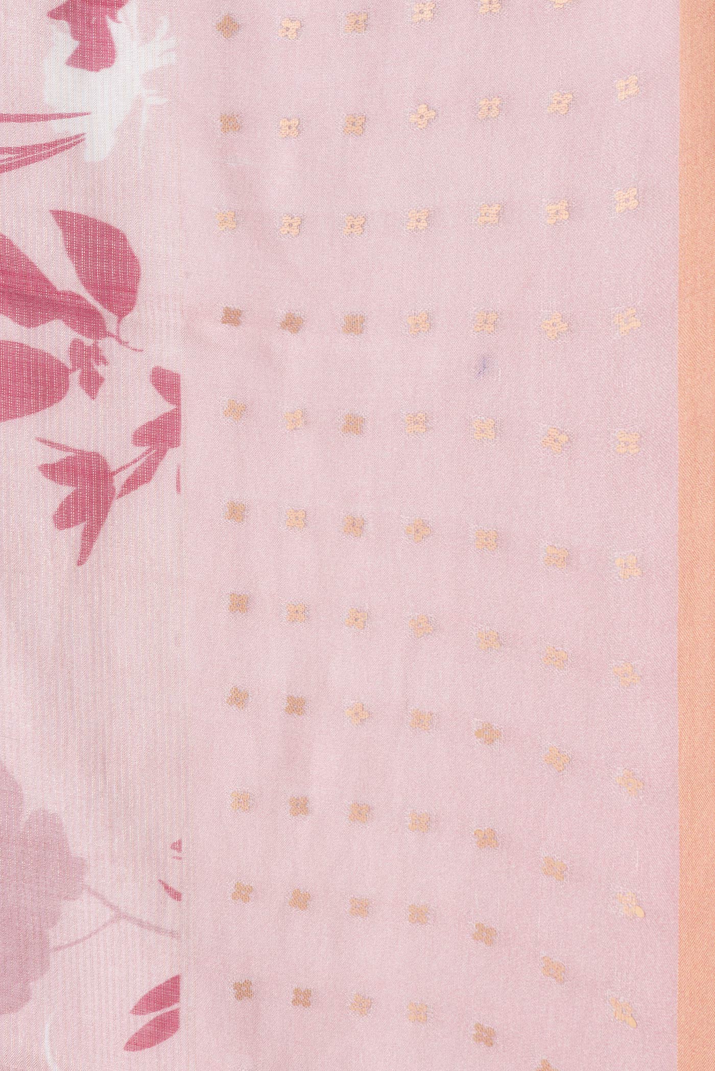 Border image of Pink Dual Tone Tussar Silk Saree with Printed design on the body and Embroidery Border. 