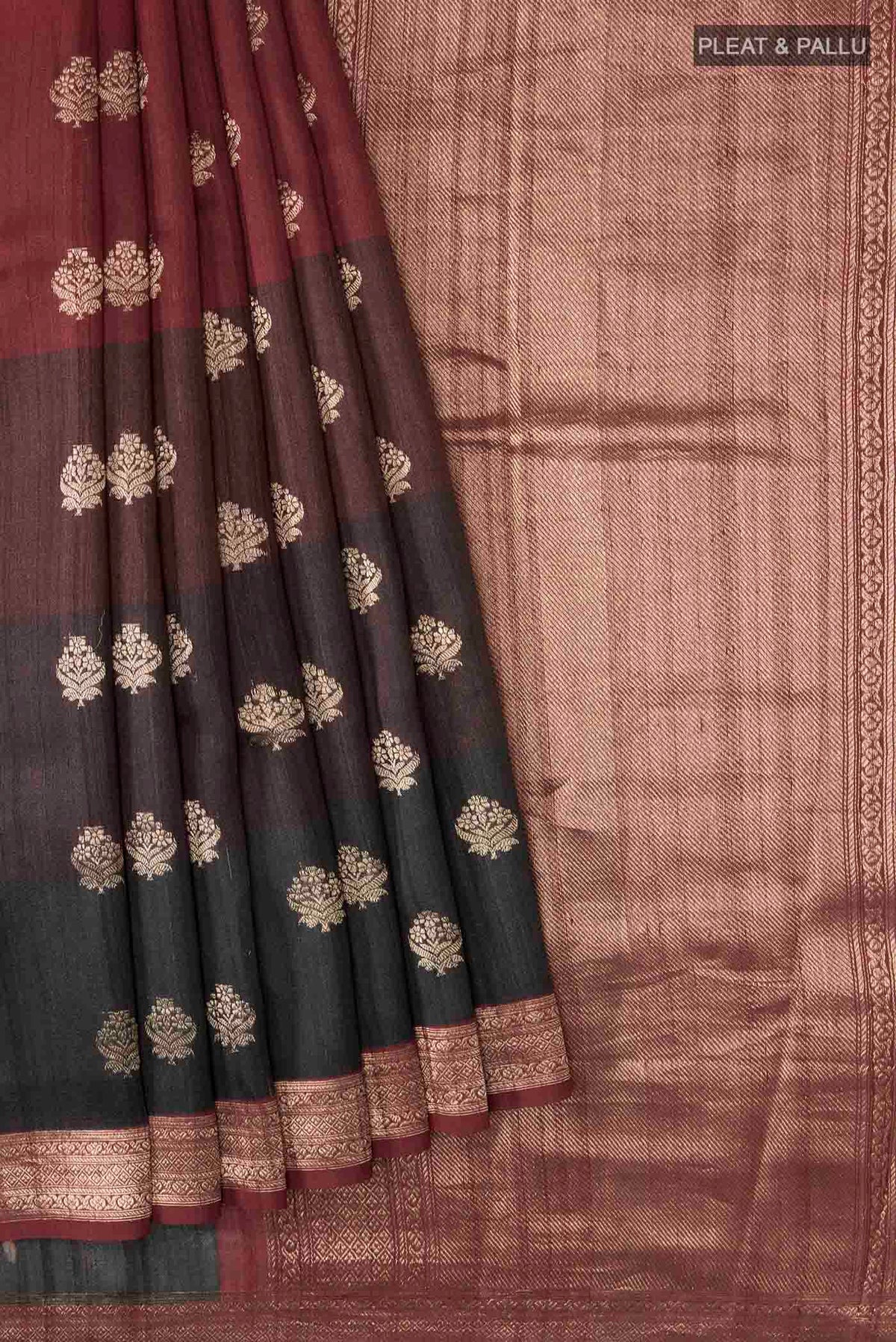 Pleats and pallu of Multi Color Banarasi Tussar Silk Saree with Zari Butta on the body and Zari Border