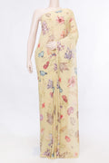 Caramel Mysore Georgette Saree With Printed design on the body and Without Border displayed on a mannequin