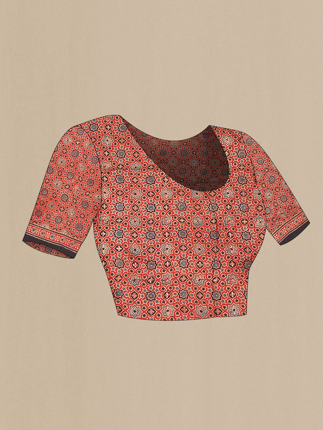 Close up image of the blouse of Maroon Dual Tone Linen Saree with Printed design on the body and Zari Border