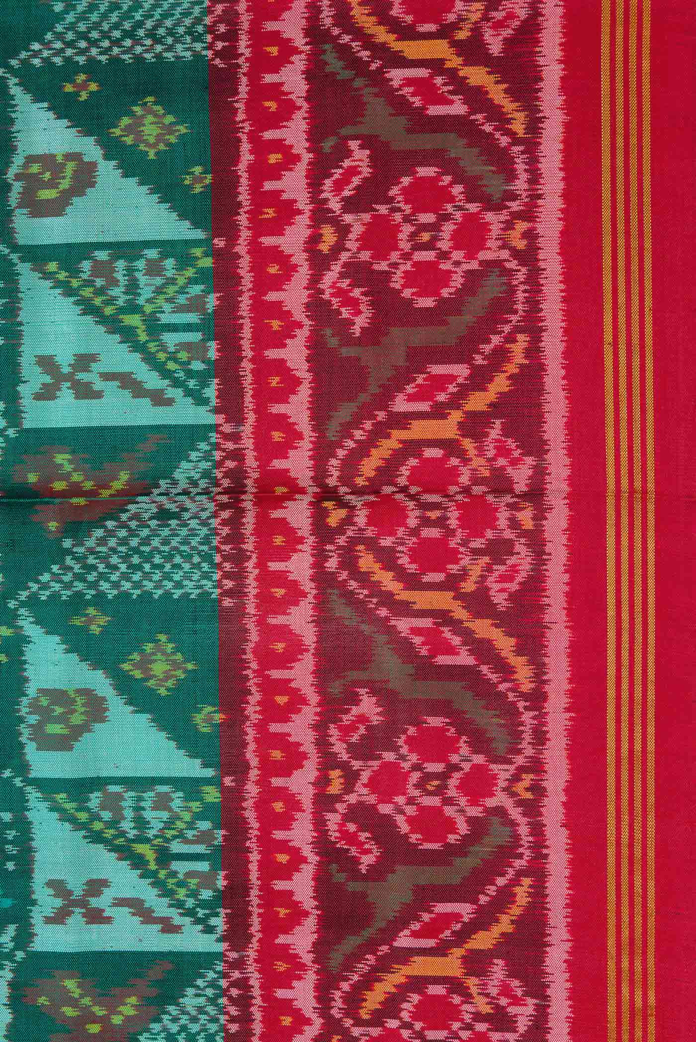Border image of Green Dual Tone Rajkot Patola Silk Saree with Ikat Print on the body and Ikat Border