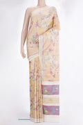 Pure Silk Sandal Double Ikat Saree with Pure Ikat on the body and Plain Border.  displayed on a mannequin
