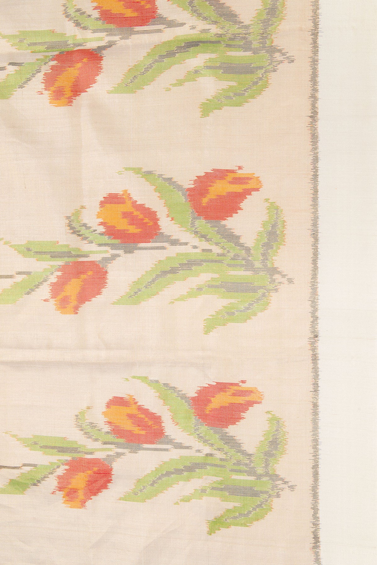 Border image of Grey Dual Tone Kanjivaram Silk Saree with Ikat Print on the body and Ikat Border. 