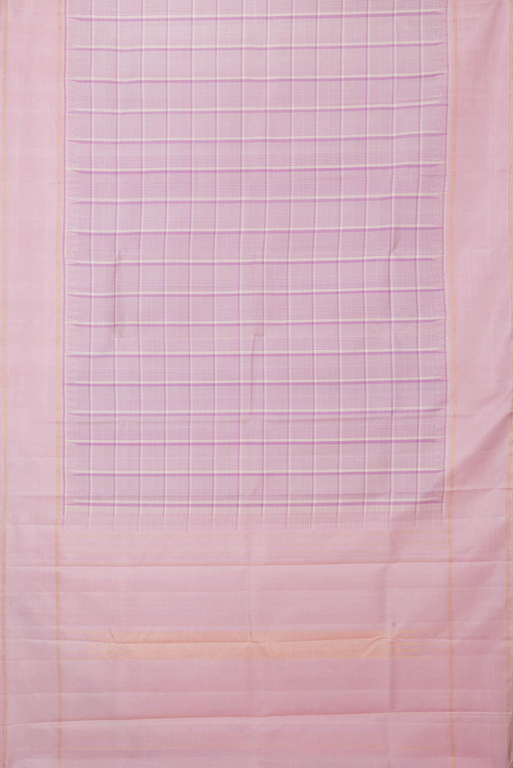 Flat view of Pink Dual Tone Kanchipuram Silk Saree with Checked design on the body and Zari Border