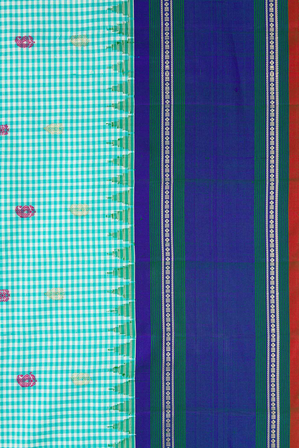 Border image of Light Blue Gadwal Silk Saree with Checked design on the body and Zari Border
