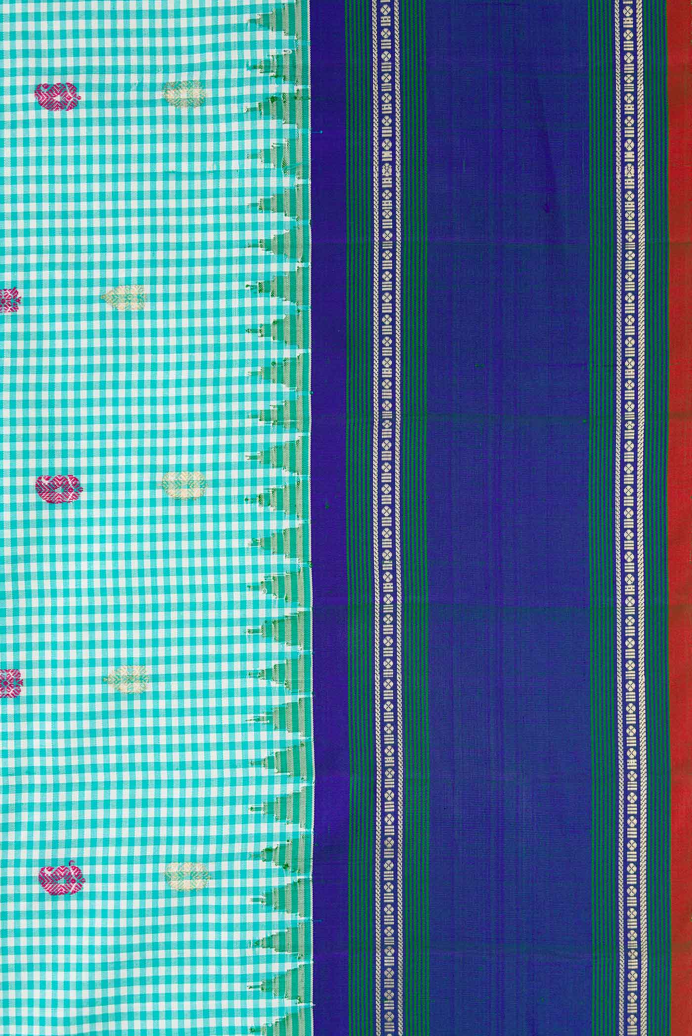 Border image of Light Blue Gadwal Silk Saree with Checked design on the body and Zari Border