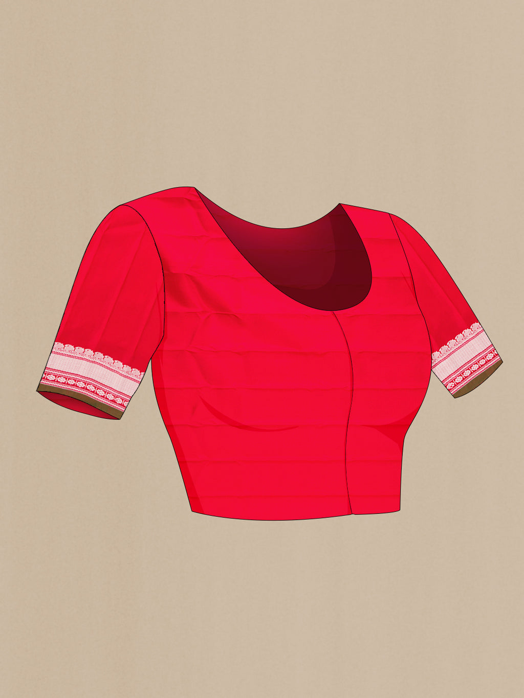 Close up image of the blouse of Off White Gadwal Silk Saree with Zari Butta on the body and Zari Border. 