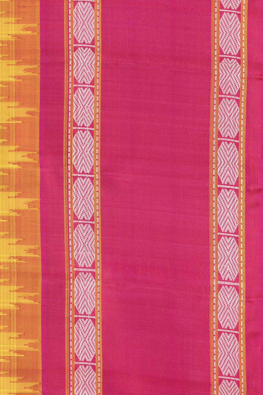 Border image of Yellow Dual Tone Gadwal Silk Saree with Checked design on the body and Zari Border. 