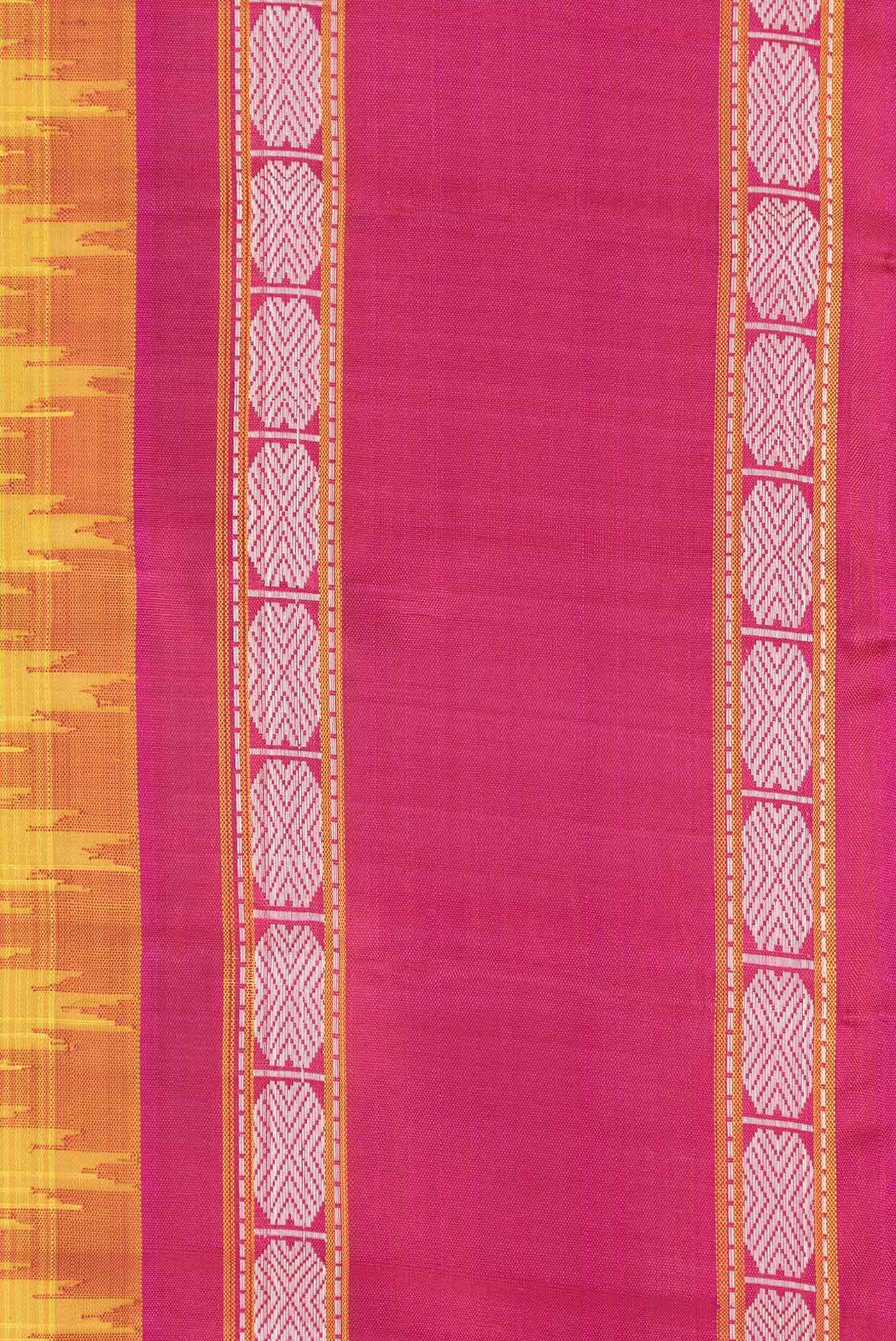 Border image of Yellow Dual Tone Gadwal Silk Saree with Checked design on the body and Zari Border. 
