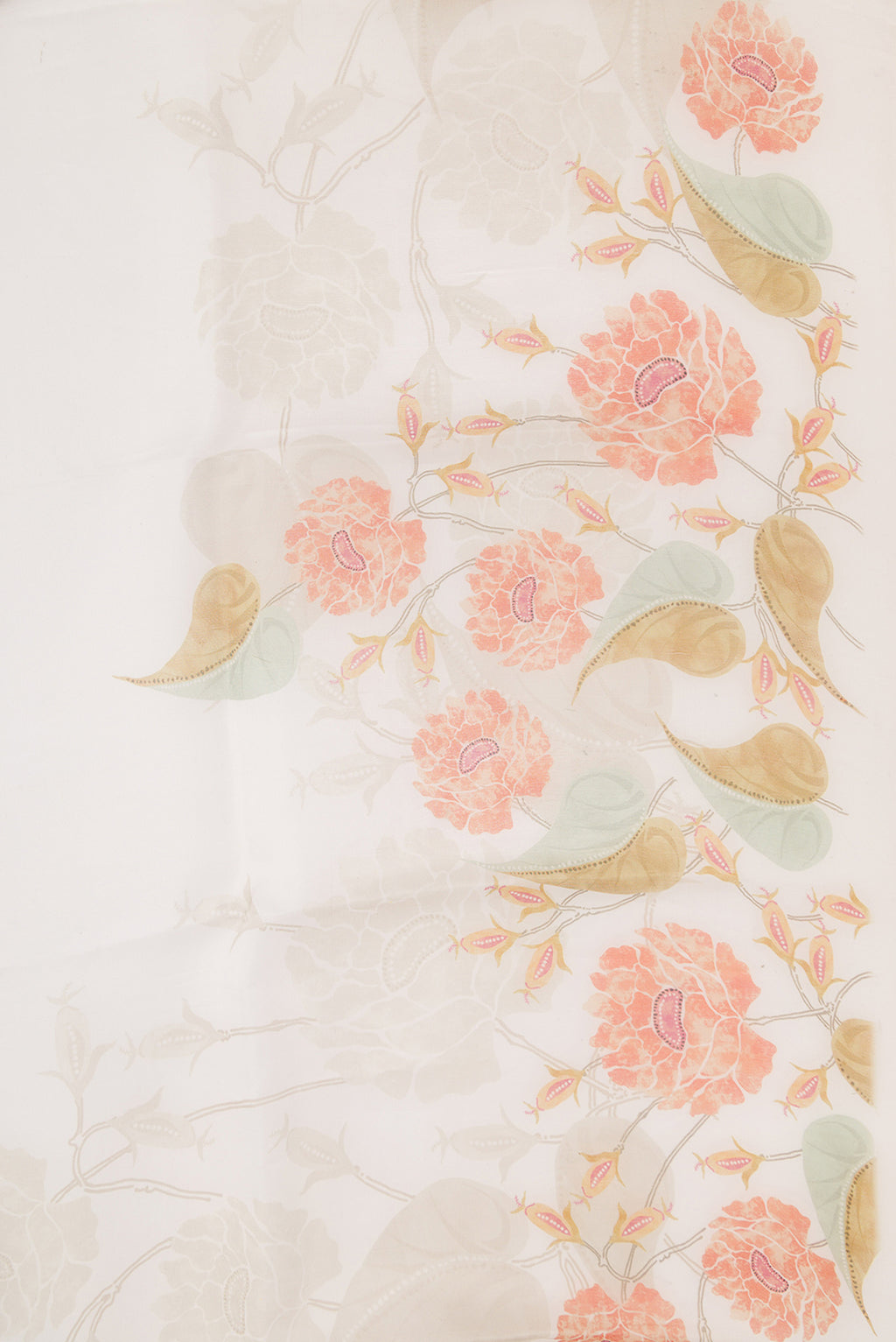Border image of Off White Dual Tone Organza Silk Saree with Printed design on the body and Zari Border. 