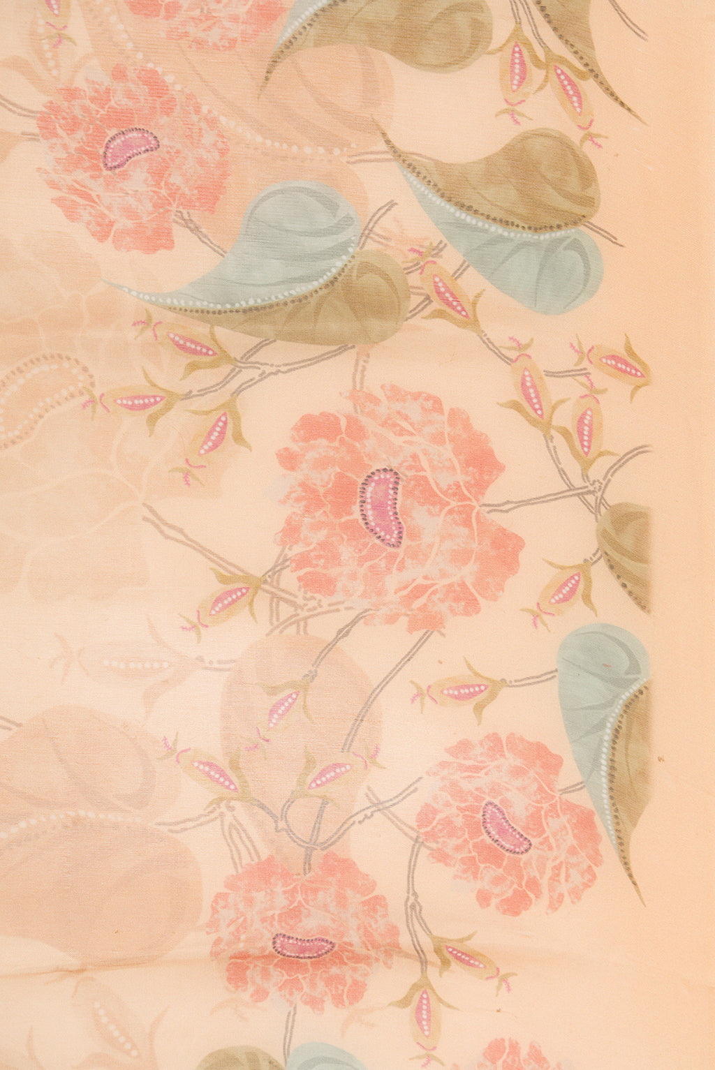 Border image of Golden Peach Dual Tone Organza Silk Saree with Printed design on the body and Zari Border. 